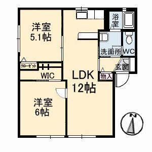 トリニータC棟(2LDK/1階)の間取り写真