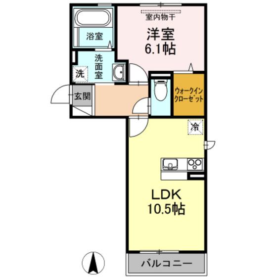 グロリア B棟(1LDK/2階)の間取り写真