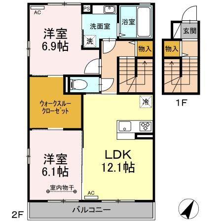 D-ROOM西多賀 III(2LDK/2階)の間取り写真