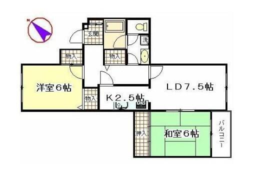ユニーブル横浜山手第2(2LDK/2階)の間取り写真