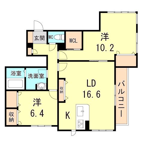 ベレオ御影(2LDK/2階)の間取り写真