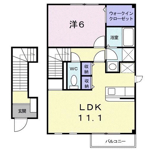 ローズコートB(1LDK/2階)の間取り写真