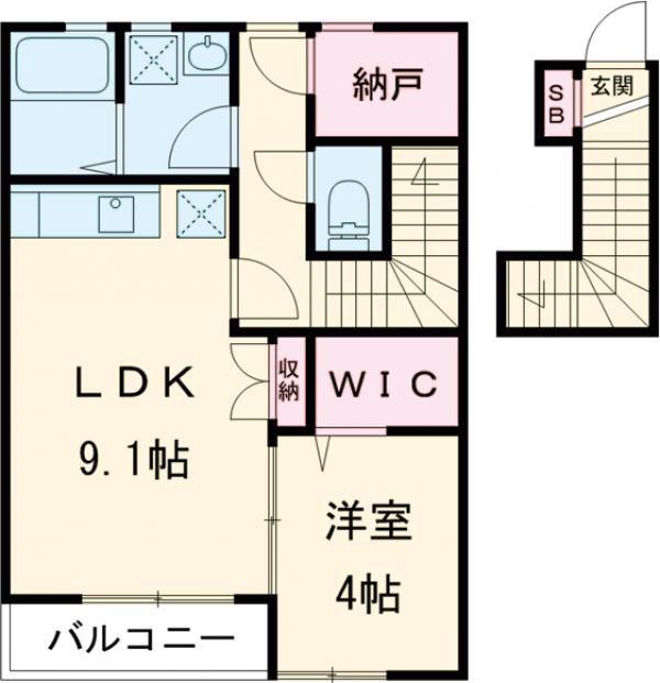 グランジュール若林(1LDK/2階)の間取り写真