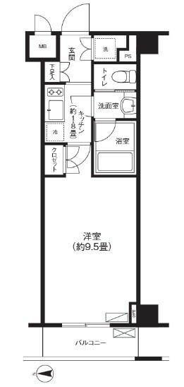 グランハイツ東新宿(1K/4階)の間取り写真