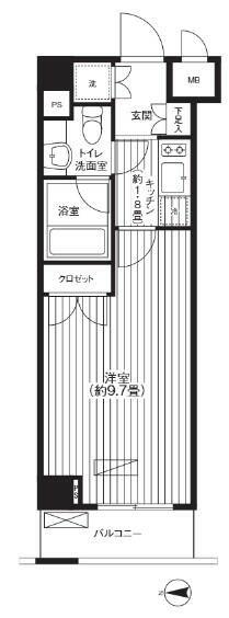グランハイツ東新宿(1K/3階)の間取り写真
