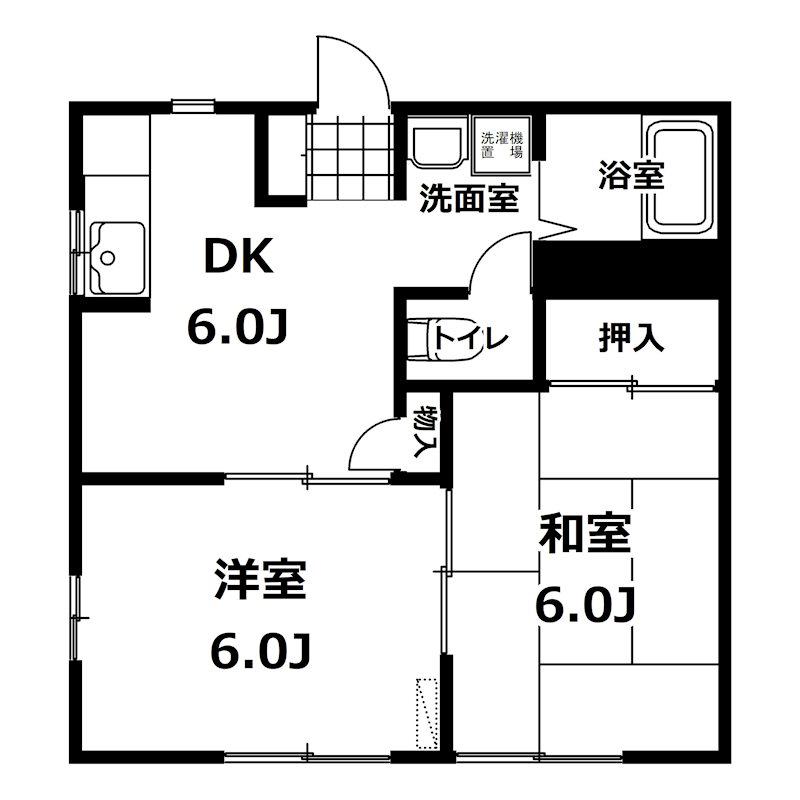 駅東ハイツ C棟(2DK/1階)の間取り写真