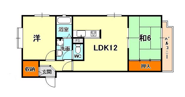 能登6番館ウエスト(2LDK/2階)の間取り写真