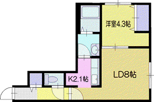 ONE レジデンス 千歳(1LDK/1階)の間取り写真