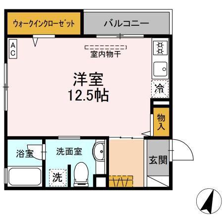 ストゥーディオ雅B棟(ワンルーム/2階)の間取り写真