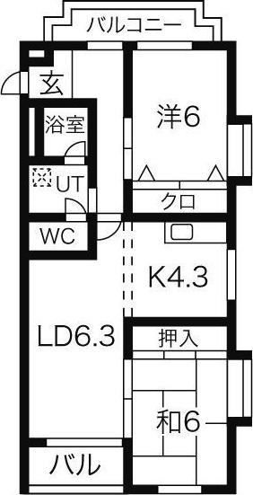 ベルハイツ清水(2LDK/4階)の間取り写真