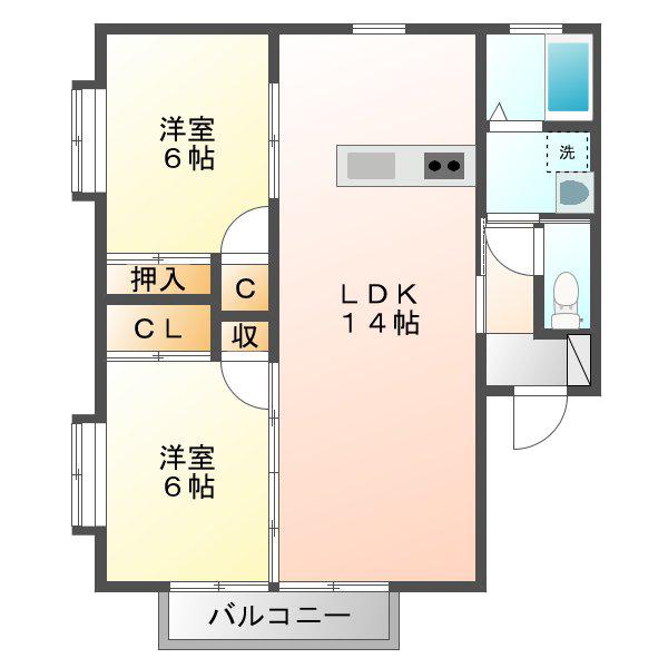 第3石南荘(2LDK/2階)の間取り写真