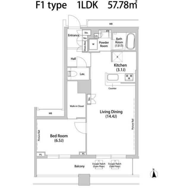 品川ハート ビュータワー 部屋番号1(1LDK/19階)の間取り写真