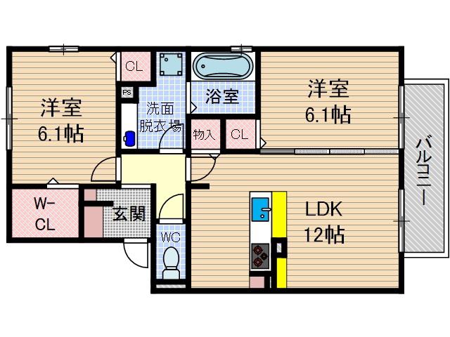 セジュール主原(2LDK/2階)の間取り写真