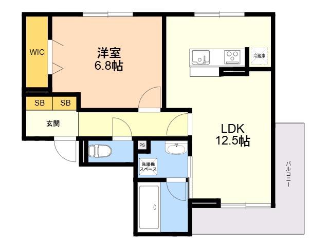 サニーサイド箱崎(1LDK/3階)の間取り写真