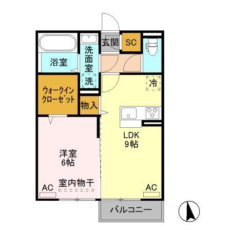 メゾン ド キャレ I(1LDK/2階)の間取り写真