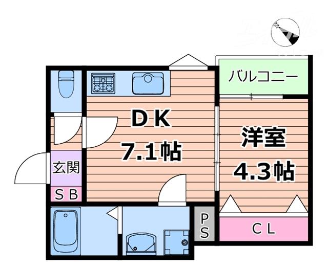LA-CREA香露園(1DK/1階)の間取り写真