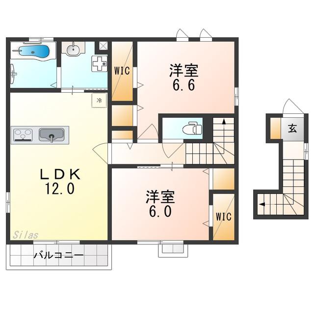 AGAPANTHUS A棟(2LDK/2階)の間取り写真