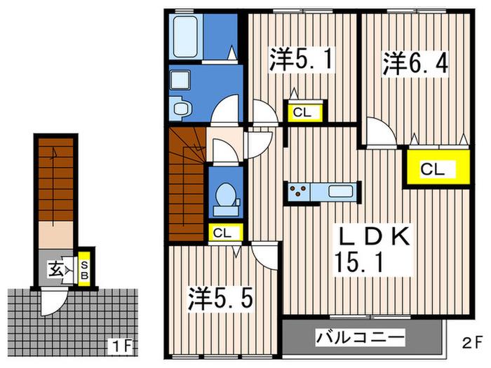 メゾンソレイユ(3LDK/2階)の間取り写真