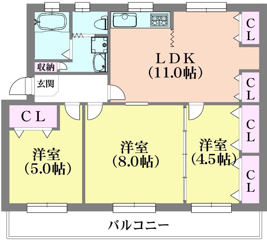 ひよどり台団地21号棟(3LDK/5階)の間取り写真