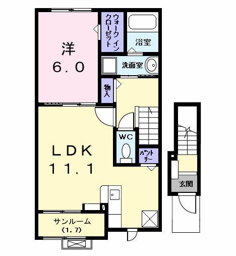 カンファタブルKII(1LDK/2階)の間取り写真