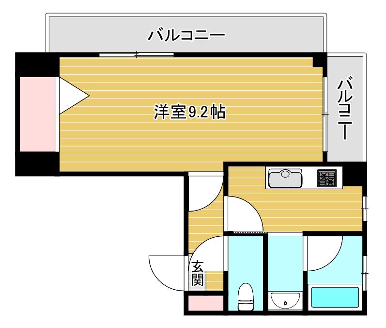 パラッツオ新町(1K/9階)の間取り写真
