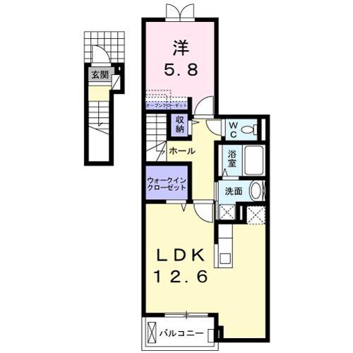 ルピナスC(1LDK/2階)の間取り写真