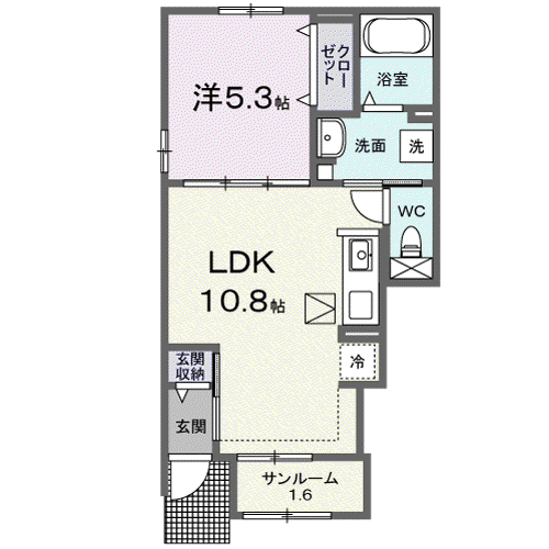 サニーガーデン K(1LDK/1階)の間取り写真