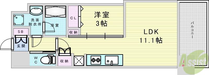 コンフォリア・リヴ東三国駅前ソルテラス(1LDK/4階)の間取り写真