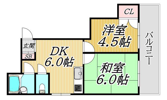 下坂部ベース(2DK/4階)の間取り写真