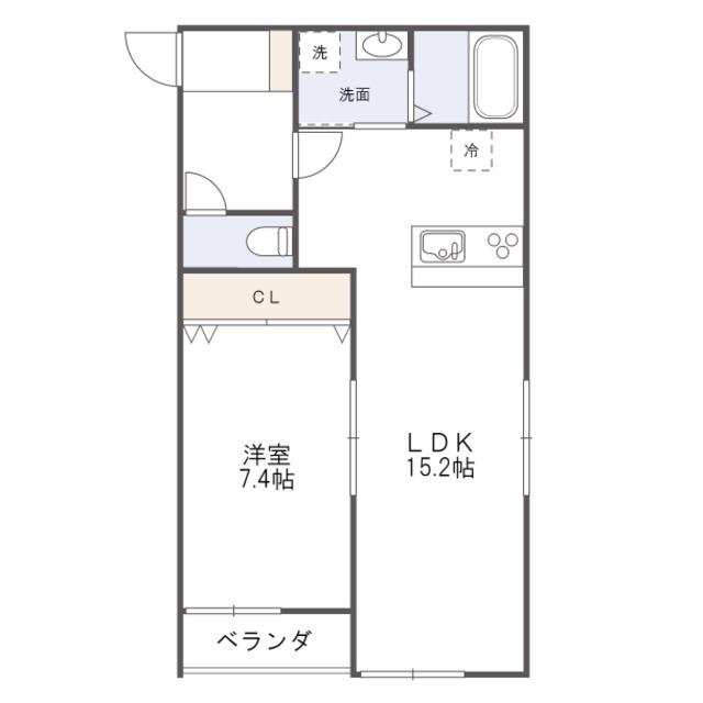 グラース(1LDK/1階)の間取り写真