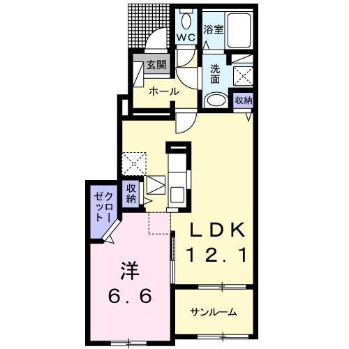 ソルティガ(1LDK/1階)の間取り写真
