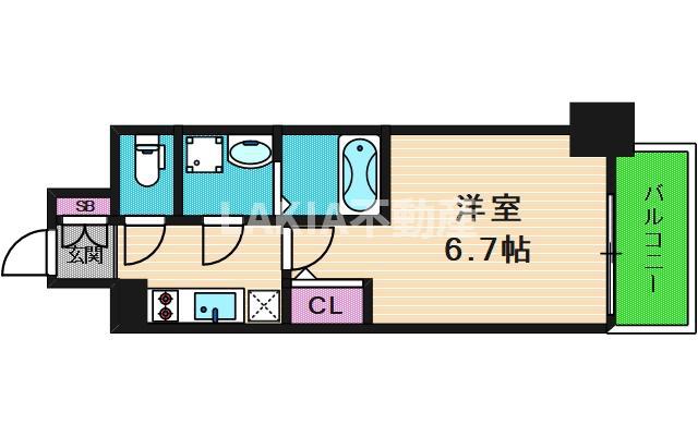 エスリード大阪上本町グリーズ(1K/15階)の間取り写真