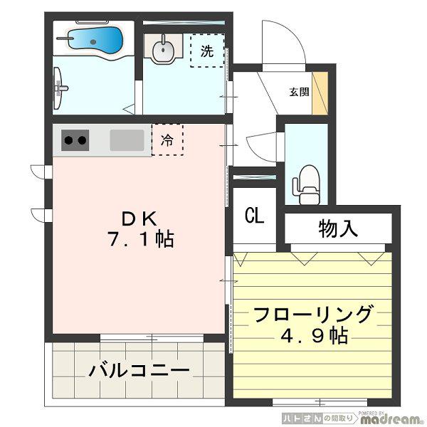 メゾン ドゥモモ(1DK/3階)の間取り写真