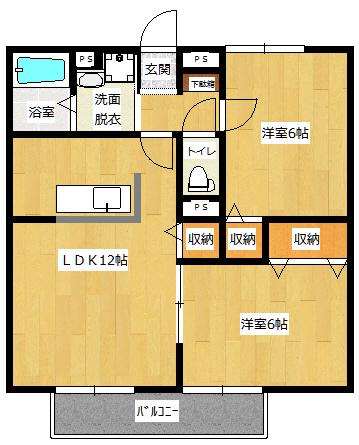 ニューポート壱番館(2LDK/2階)の間取り写真
