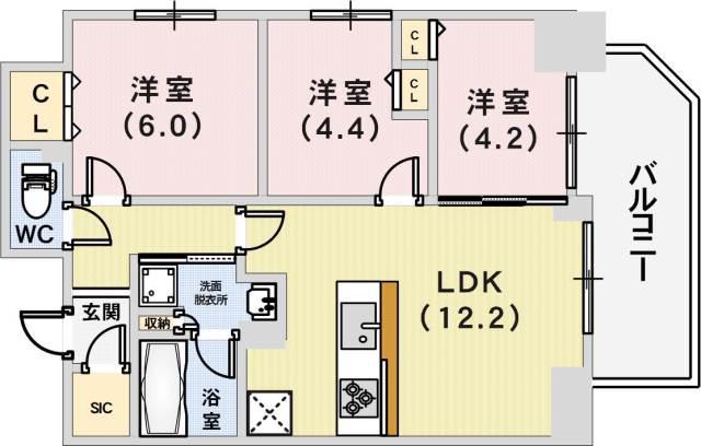 サムティグランツ神戸(3LDK/7階)の間取り写真