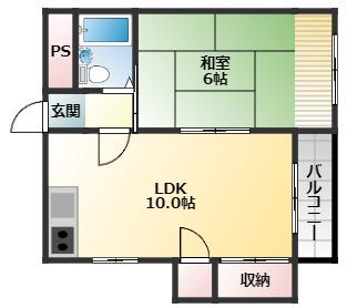 福岡ビル(1LDK/3階)の間取り写真