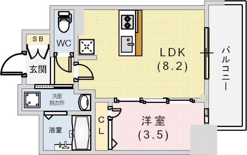 ディアレイシャス湊川公園(1LDK/4階)の間取り写真