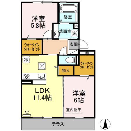 ヴェルドミールII(2LDK/1階)の間取り写真