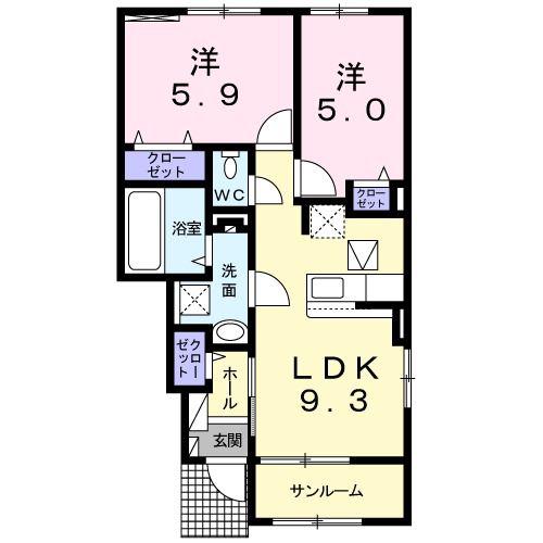 グランディール願成寺B(2DK/1階)の間取り写真