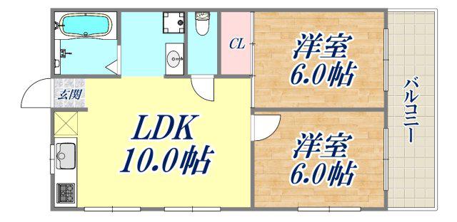 ハイツ菊水(2DK/4階)の間取り写真