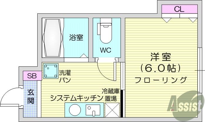 渡利ハイツ(1K/1階)の間取り写真