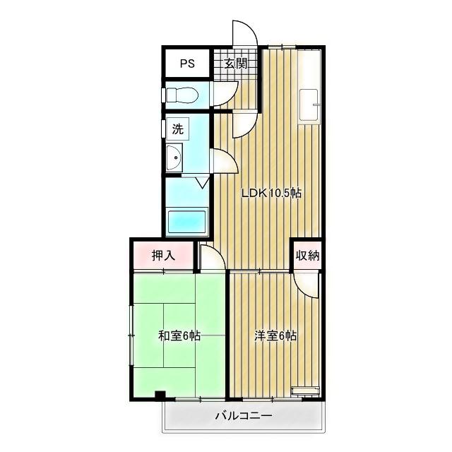 コーポラス稲荷(2LDK/3階)の間取り写真