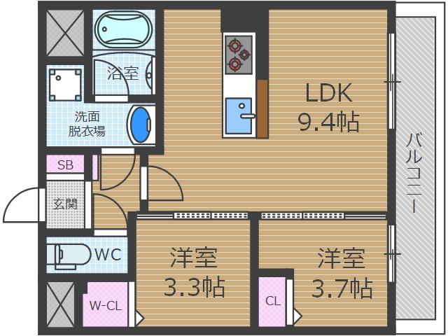 スプランティッド茨木天王(2LDK/1階)の間取り写真