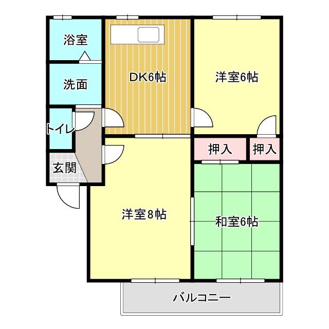 サンハイツ本郷(3DK/1階)の間取り写真