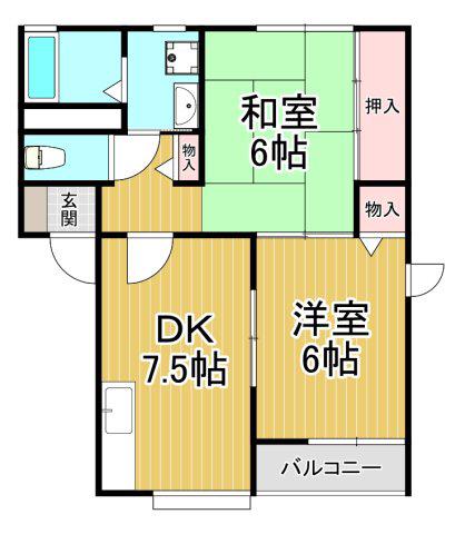 センターフィールド宝塚1(2DK/1階)の間取り写真