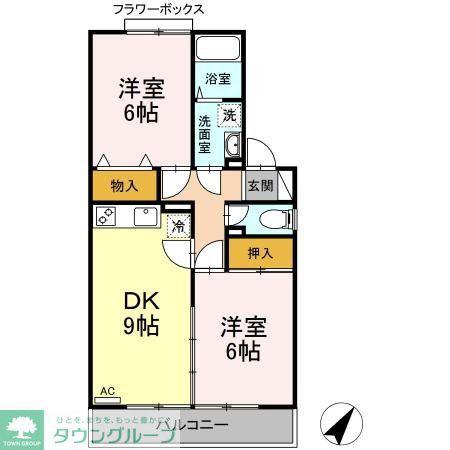 ヒルサイドタウンA棟(2DK/1階)の間取り写真