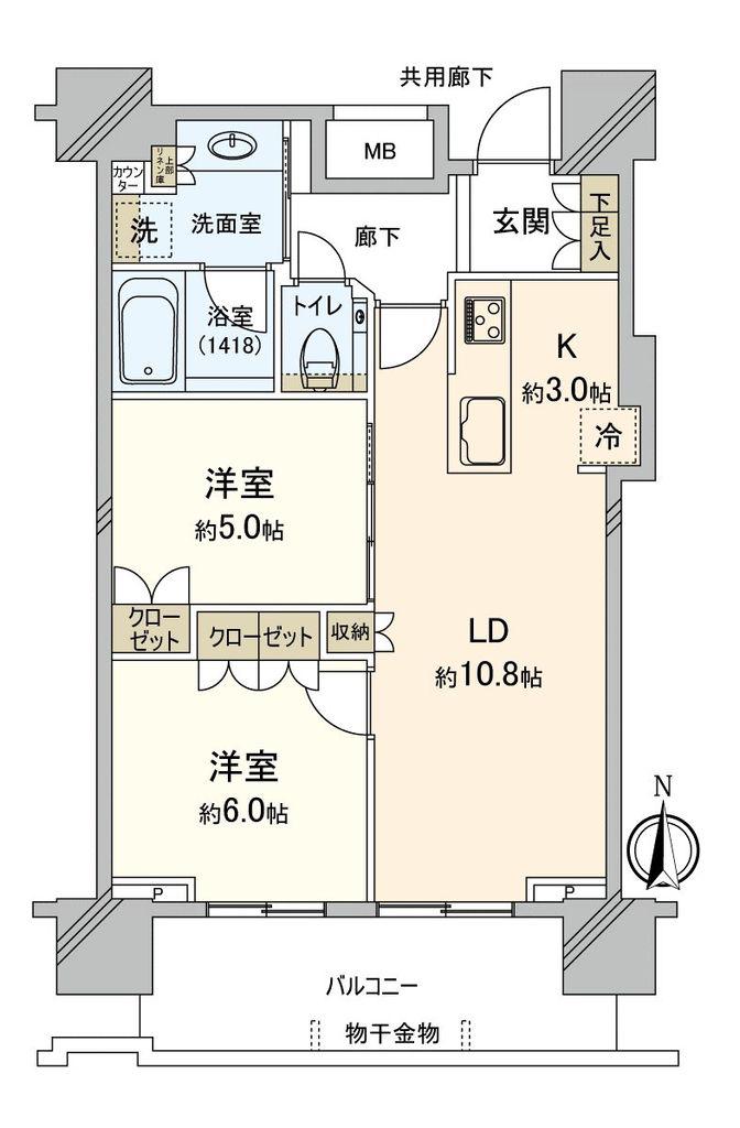 プラウドタワー岡山(2LDK/17階)の間取り写真