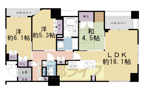 ローレルコート御所南(3LDK/4階)の間取り写真