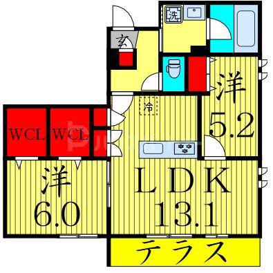 足立区鹿浜6丁目メゾン(2LDK/1階)の間取り写真