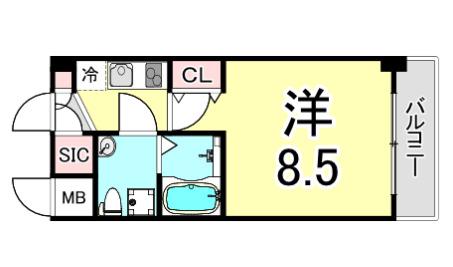 セレニテ甲子園I(1K/2階)の間取り写真
